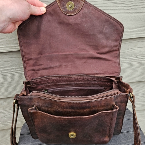 Vintage Brown Leather Crossbody Purse Flap Over Messenger Bag Made in India - Picture 10 of 16